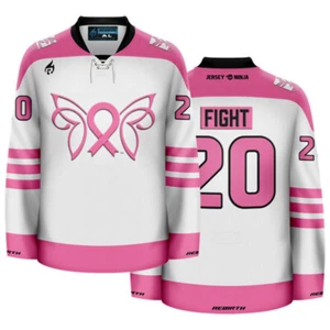 Breast Cancer Awareness Butterfly White Charity Hockey Jersey - Picture 1 of 6