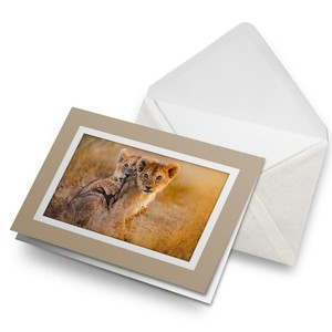 Greetings Card (Biege) - Wild African Lion Cubs Africa Big Cat  #14888