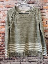 LOVE STITCH Knitted Hood Sweater With Tassels  Beige Tan Women’s Size Small