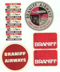 BRANIFF AIRWAYS BAGGAGE LABEL (4) ID tag, etquettes, Great Lakes to Gulf ,origl - Bild 1 von 1