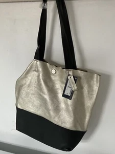 BRAND NEW WOMEN LEATHER METALLIC /BLACK BAG HOBO - Picture 1 of 16