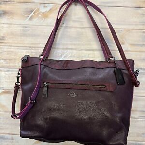 Coach Tyler Tote F20989 Burgundy With Snake Trim Leather Tote .