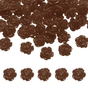 50 Pcs Dark Coffee Resin Rose Flower Beads, 10mm Flatback Flower Charm - Picture 1 of 7