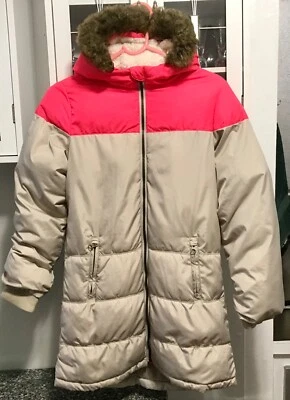 Old Navy Sherpa  Lined Hooded Puffer Jacket/Coat Girls sz.L/G(10-12)Beige /pink  - Image 1 of 4