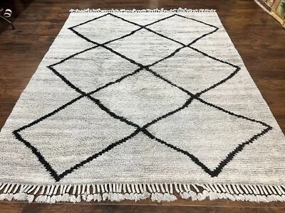 Modern Shag Rug 8x10 Gray Black Wool Lulu and Georiga Handmade Indian Rug - Image 1 of 4