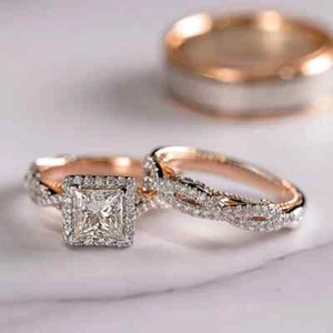 18K Rose Gold Princess Real Diamond Ring for Women Anillos Mujer Bizuteria - Picture 1 of 27