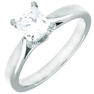 GIA Certified 1.00 Carat Diamond Engagement Ring Princess Cut 18k White Gold - Picture 1 of 9