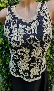 Abito da festa formale da sera formale con paillettes nero con perline taglia 8 floreale - Foto 1 di 10