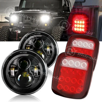 DOT 7inch LED Headlights  + Tail Lights Combo For Jeep Wrangler TJ 1997-2006 - Image 1 of 4