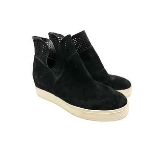 Steve Madden Black Suede Leather Platform Shoes Sz 9 Wedge Sneakers - Picture 1 of 13