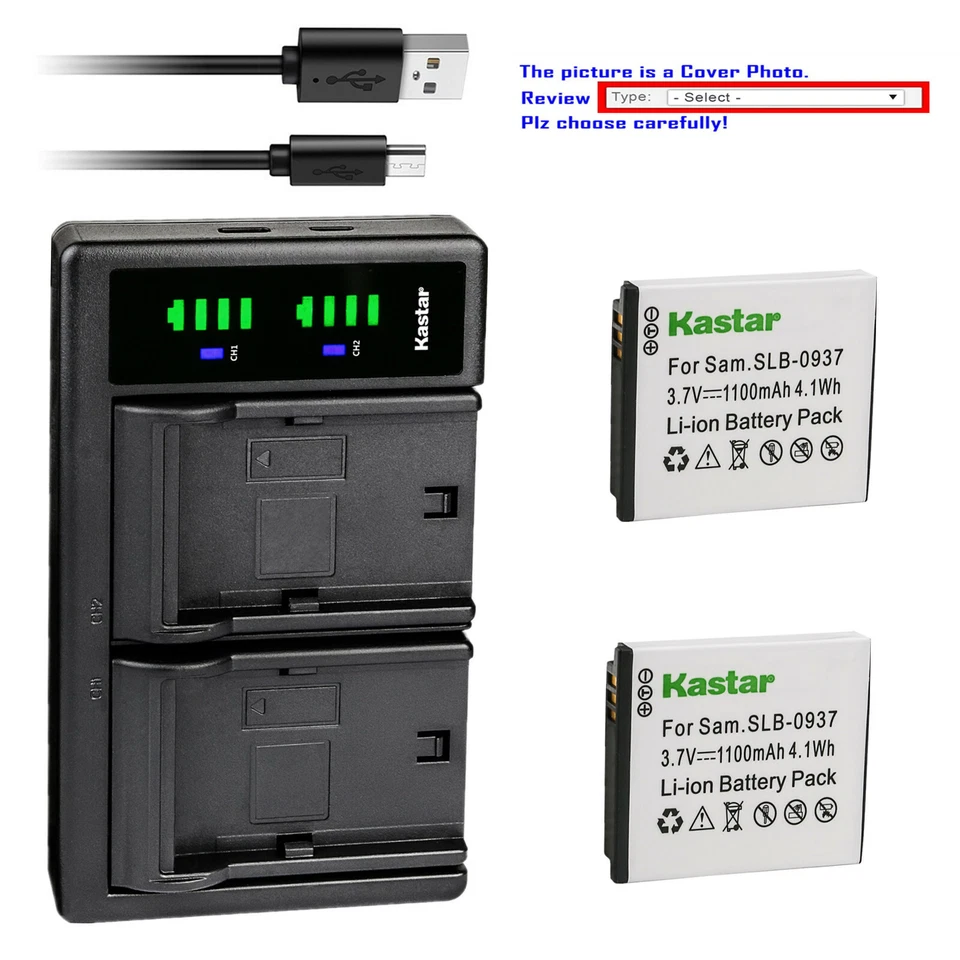 Carregador USB Kastar Battery LTD2 para SLB-0937 Samsung Digimax L730, Digimax L735 - Imagem 1 de 4