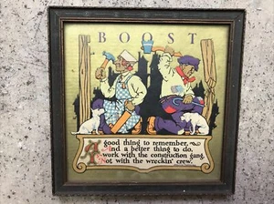 Antique Framed Deco Home Wall Motto Maurine Hathaway Gold Art Construction Dogs - Picture 1 of 16