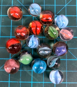 VTG Marbles Cats Eye Mixed 17pcs Lot Glass Swirl Multicolor Banana - Picture 1 of 8