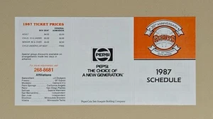 Calendario de bolsillo de béisbol 1987 Fresno Giants Liga de California Pepsi ⚾️⚾️ - Imagen 1 de 2