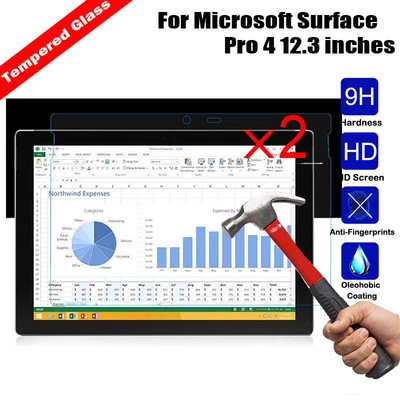 2Pcs For Microsoft Surface Pro 2 / Pro 4 5 6 7 Tempered Glass Screen Protector - Image 1 of 4