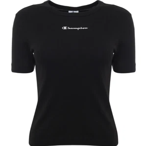 Champion T Shirt Womens XL Black Cropped Ribbed Regular Fit Cotton New - Picture 1 of 11