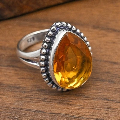 Anillo de joyería de plata esterlina maciza 925 hecho a mano con piedras preciosas de topacio miel para mujer Foto 1 de 4
