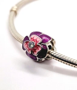 🩷 Purple & Pink Flower Bead Charm Genuine S925 Sterling Silver 🩷  - Picture 1 of 6