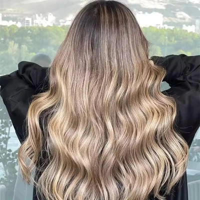 Pelucas delanteras Balayage Ombre rubio caramelo onda con flequillo 100 % cabello humano encaje Foto 1 de 4