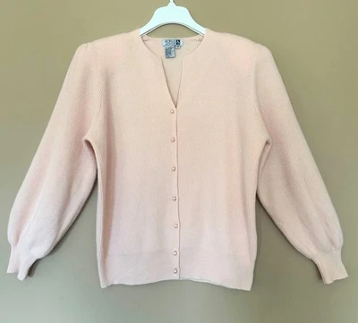 Vintage Pastel Pink Angora Lambswool Cardigan Sweater Women M Balloon Sleeve - Image 1 of 4
