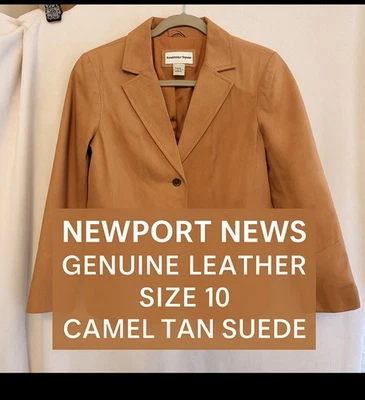 Chaqueta Blazer Newport News Para Mujer 100% Cuero Marrón Camel Gamuza Talla 10 Forrada. Foto 1 de 4