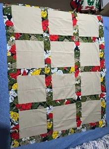 Neues buntes 46”x60” leeres Quilt-Top zum Applikieren auf 12”x 12” hellbraune Blöcke - Bild 1 von 4