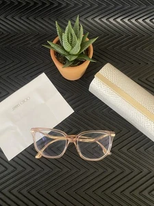 Jimmy Choo Light Transparent Nude & Gold Glitter Arm Eyeglasses - JC257, FWM - Picture 1 of 6