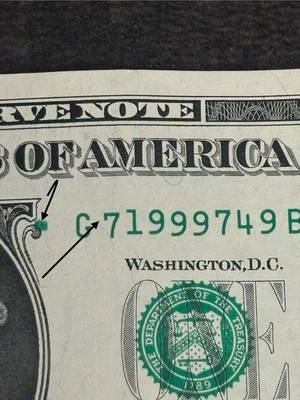 2021 Chicago $1 Bill Green Inkwell Spill Error Uneven Serial Number Error Note - Image 1 of 3