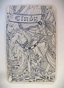 Vintage Prison Art Lady on Unicorn Cindy - Pencil on File Folder - Picture 1 of 5