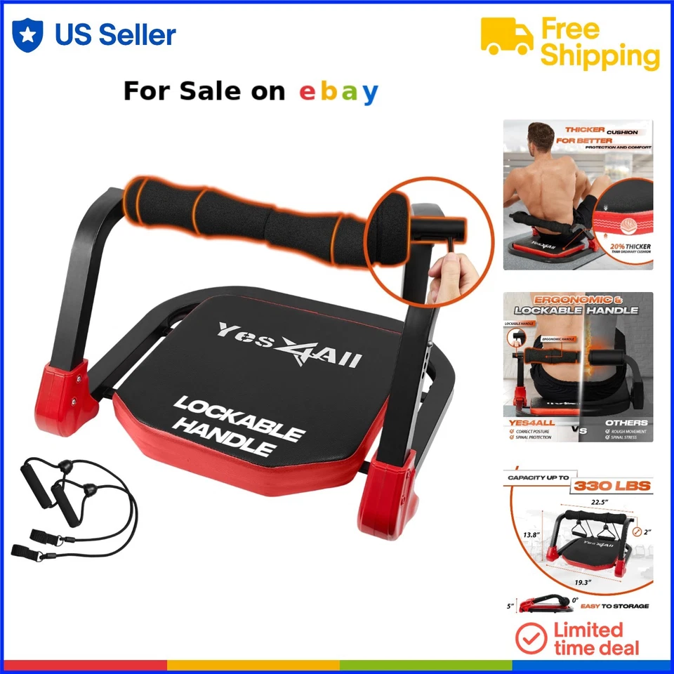 Ab Crunch Machine Foam Handle Resistance Bands Total Body Workout Equipment - Image 1 of 4