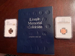 1956 1C & 1969-D 1C Lincoln Memorial Cents (MS64RD) NGC + New Lincoln Cent Album - Picture 1 of 7