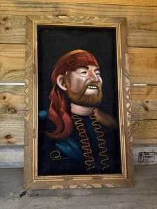 Seltenes Willie Nelson Vintage Black Velvet Gemälde signiert gerahmt - Bild 1 von 16