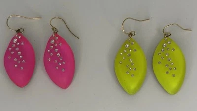 Lote de 2 Pendientes Auténticos Alexis Bittar Lucita y Cristal Rosa Neón Amarillo Foto 1 de 4