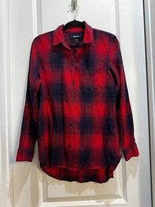 Madewell Black/Red Plaid Button Down Shirt Medium Long Sleeve Hi/low Hem Tunic - Picture 1 of 7