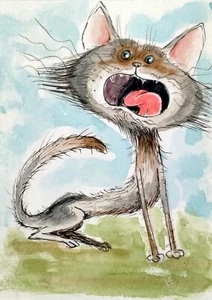NEW! ACEO Cat Painting big cat kitten Original watercolor Collectible Art - Picture 1 of 4