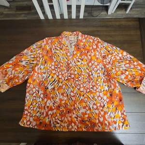 Women's Blouse Plus Size 4X Orange Red Whtie Partially See Through Cute Style - Picture 1 of 9