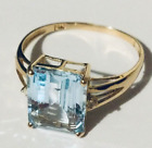 Vintage 14K Sky Blue Topaz Ring/READ/Emerald Cut/Solid Yellow Gold/7.25/Preowned