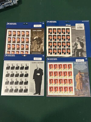 Legends of Hollywood US Postage Stamps 4 Panels Hitchcock Cagney Bogart Grant  - Image 1 of 4