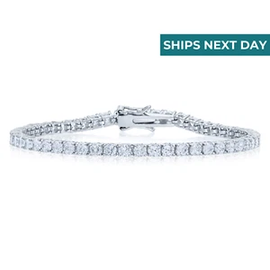 Brazalete de tenis de circonita cúbica brillante redondo de plata de ley 925 sólida de 2,5 mm-5 mm 7,5" - Imagen 1 de 14