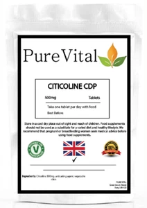 Citicoline CDP 500mg Tablets – Cognitive Function & Memory Support By PureVital - Picture 1 of 1