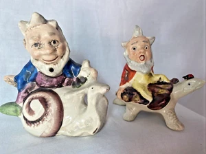 2 Vintage Elfe Wichtel Figuren reitende Schnecke & Schildkröte JAPAN - Bild 1 von 9