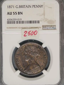 Great Britain 1871 Penny K-749.2 NGC AU55 BN KEY DATE - Picture 1 of 2
