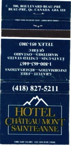 Quebec Canada Hotel Chateau Mont Sainte-Anne Vintage Matchbook Cover - Picture 1 of 2