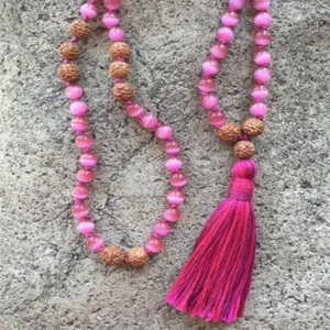 8mm rose red Cat's eye Rudraksha Mala necklace 108 Beads Unisex Sutra - Picture 1 of 2