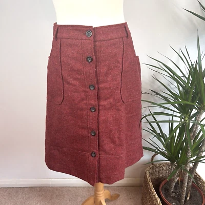 Laura Ashley Skirt UK 16 Moon British Cloth Russet Orange Wool Tweed Knee Length - Image 1 of 4