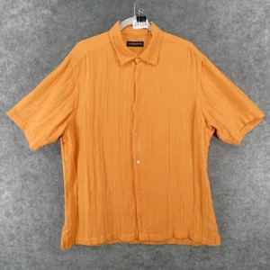 Camisa Jhane Barnes Para Hombre Grande Manga Corta Naranja Texturizada Rayas Seda/Lino - Imagen 1 de 16