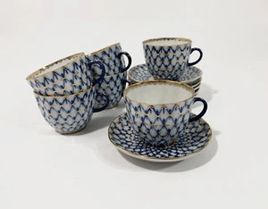 6x Lomonosov Cobalt Net USSR Coffee & Saucers - Picture 1 of 18