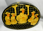 Vtg - Kashmere Hand Crafted & Gold Painted Oval Trinket  Box