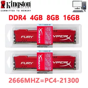HyperX FURY DDR4 8GB 16GB 2666 PC4-21300 Desktop RAM Memory DIMM 288pin 1.2V - Picture 1 of 15