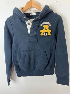 Vtg Y2K Abercrombie & Fitch Spellout Pullover Hoodie Sweatshirt Navy Youth L - Picture 1 of 7